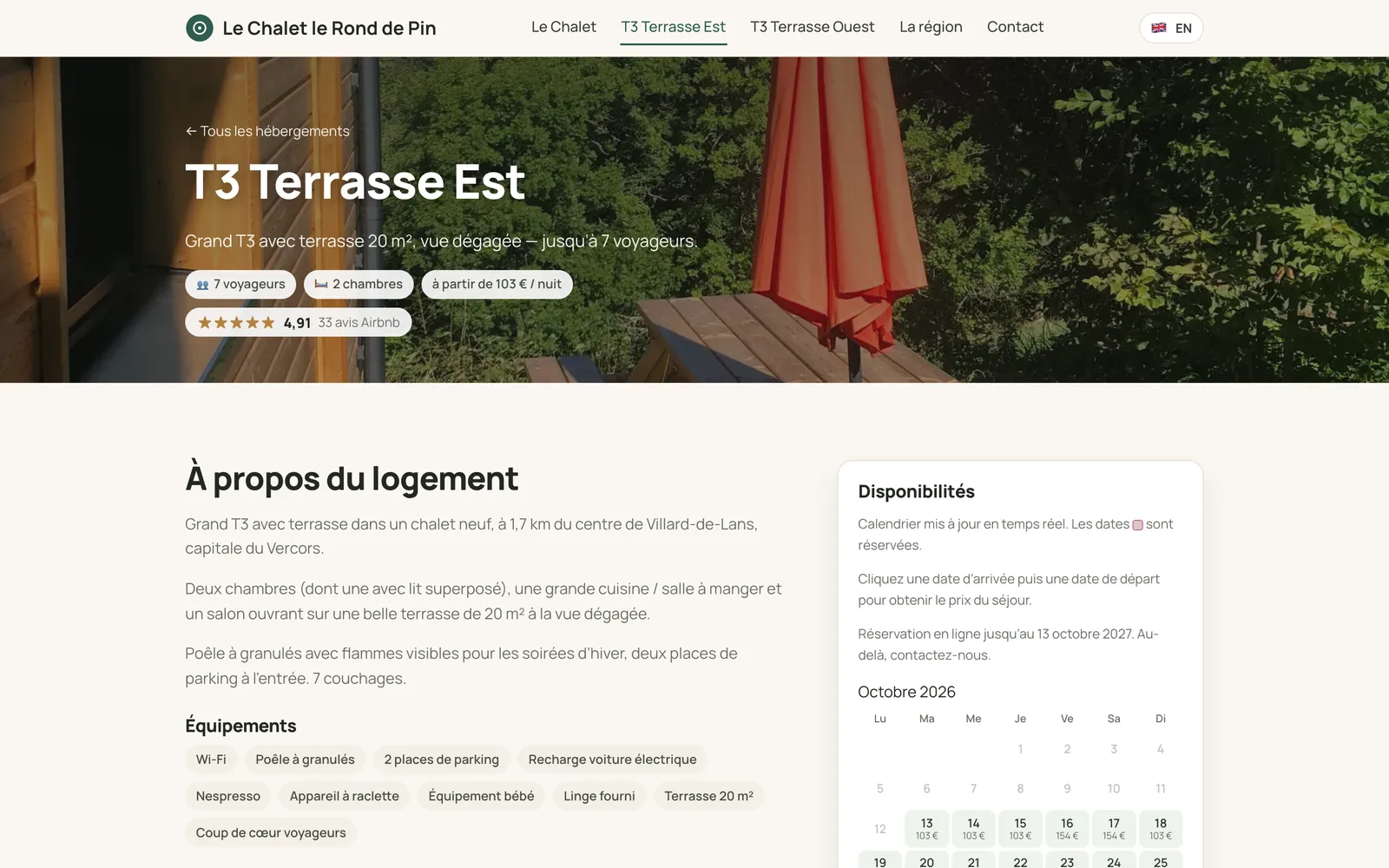Le site du Chalet le Rond de Pin sur un ordinateur portable